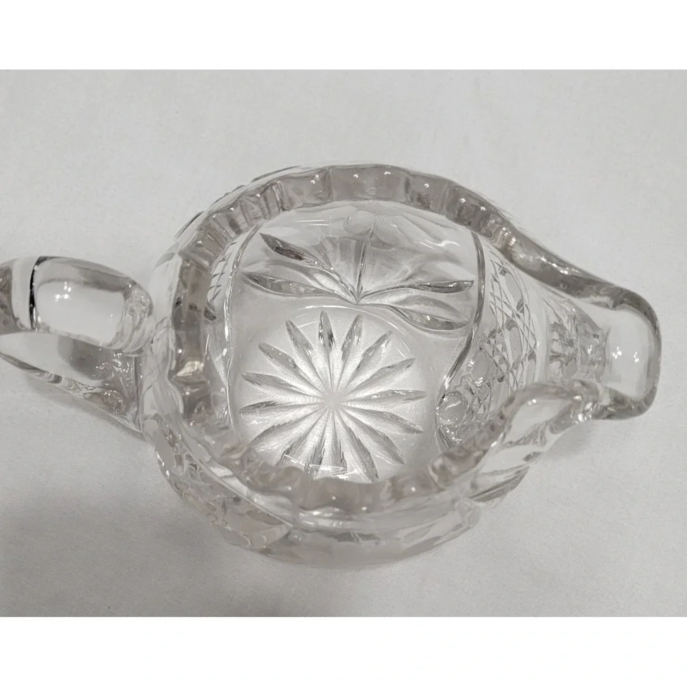 Clear Pressed Glass Floral Pattern Creamer with Handle, Decorative Round